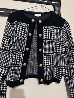 Sioni Black & White Houndstooth Button-Front Jacket